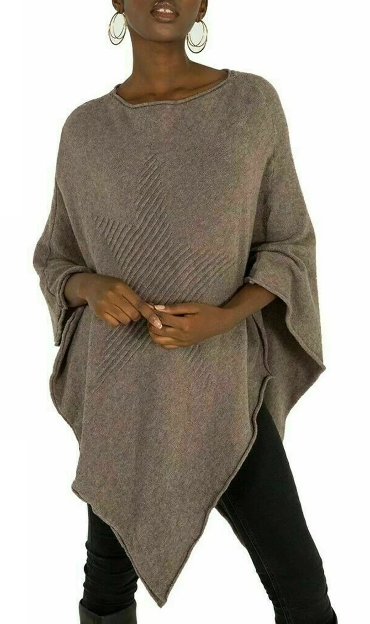 Ladies Italian Knitted  Star Poncho Womens Ribbed Star Asymmetric Hem Cape Shawl