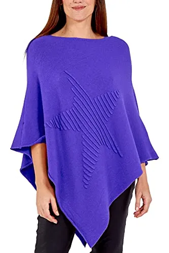 Ladies Italian Knitted  Star Poncho Womens Ribbed Star Asymmetric Hem Cape Shawl