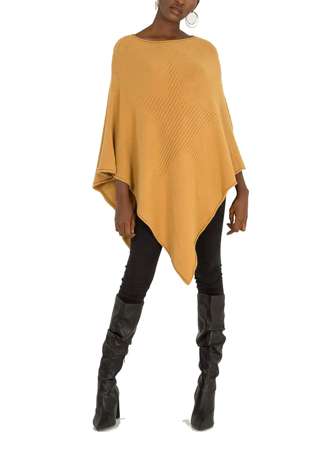 Ladies Italian Knitted  Star Poncho Womens Ribbed Star Asymmetric Hem Cape Shawl