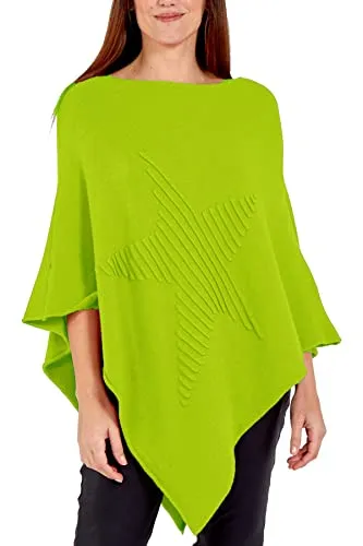 Ladies Italian Knitted  Star Poncho Womens Ribbed Star Asymmetric Hem Cape Shawl