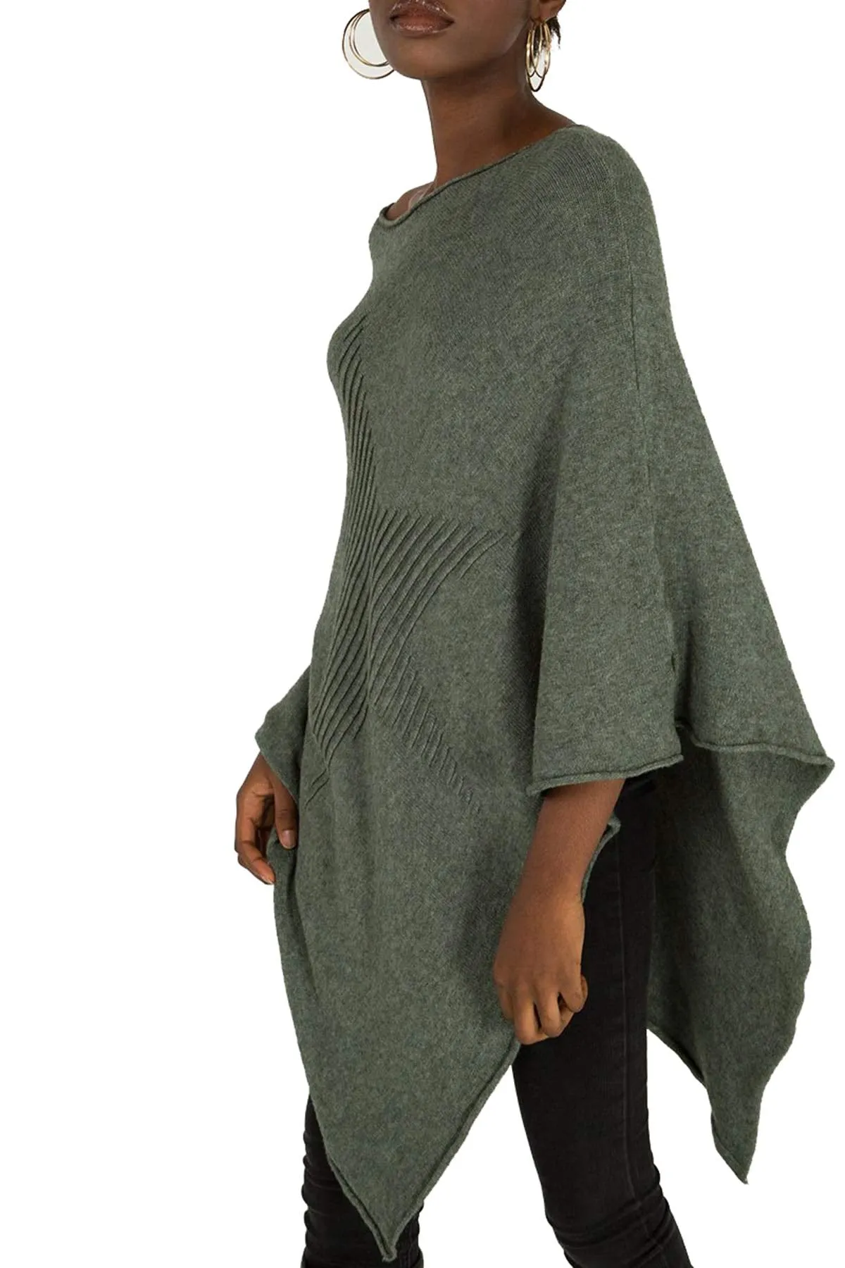 Ladies Italian Knitted  Star Poncho Womens Ribbed Star Asymmetric Hem Cape Shawl