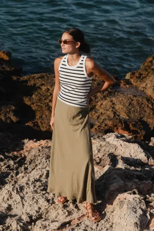 Lagos Soft Khaki Floaty Bias Cut Maxi Skirt