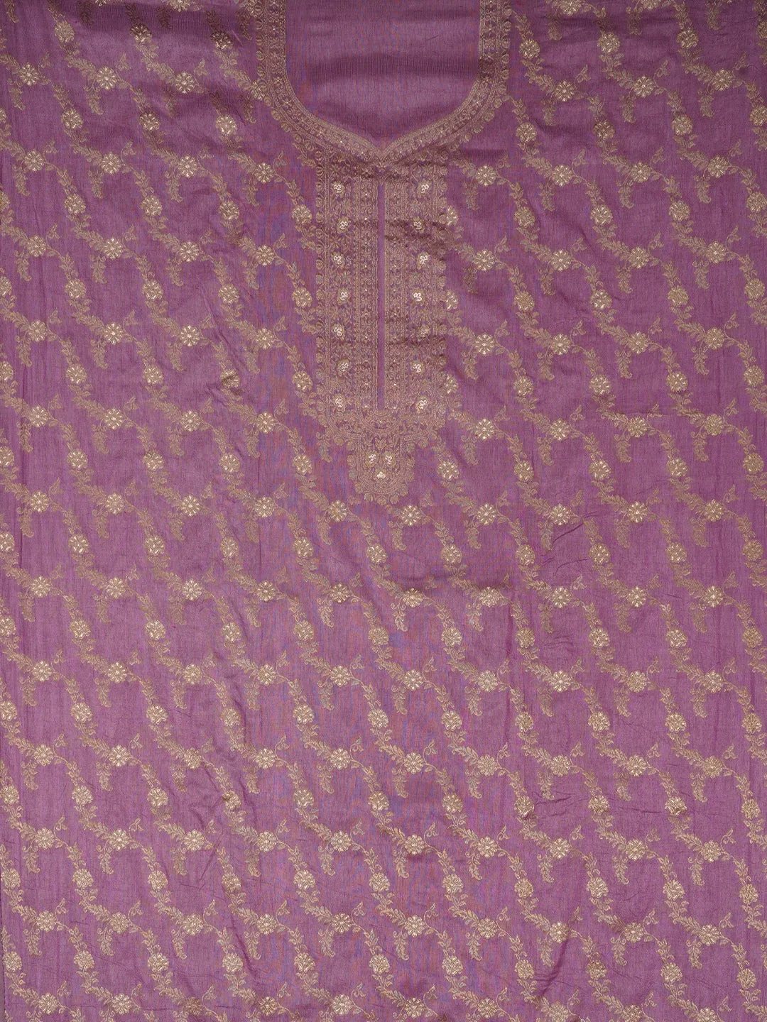 Lavender Festive Silk Blend Zari Woven Dress Material With Dupatta