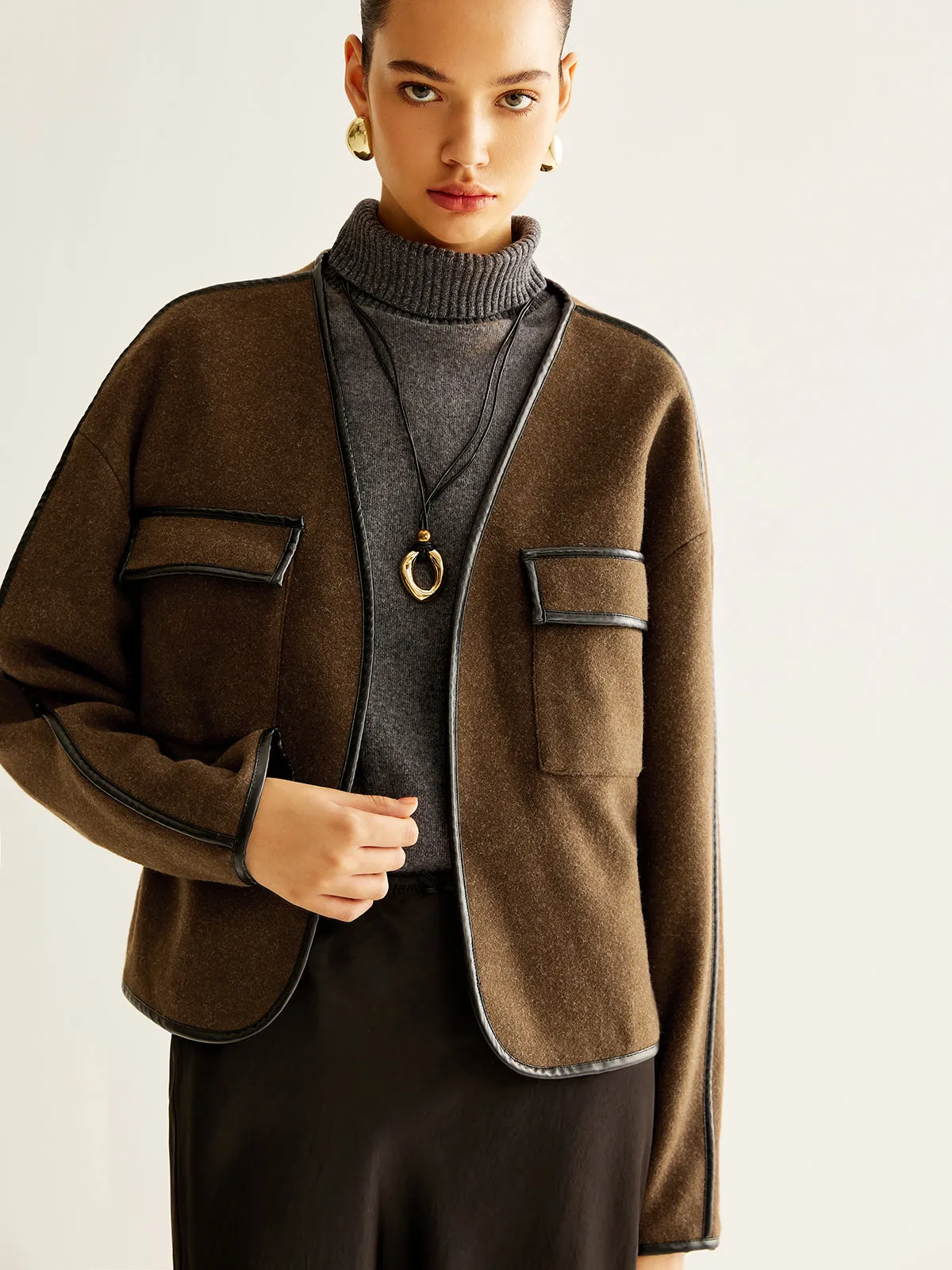 Leisure Contrast Trim Tweed Coat