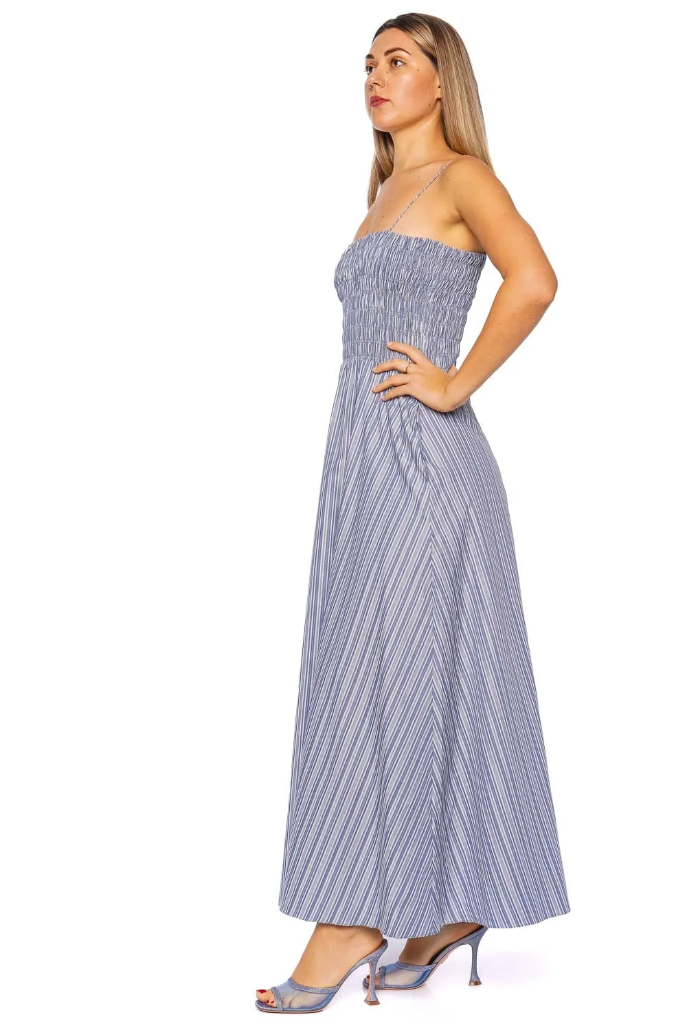 Lida Blue Stripe Smocked Maxi Dress