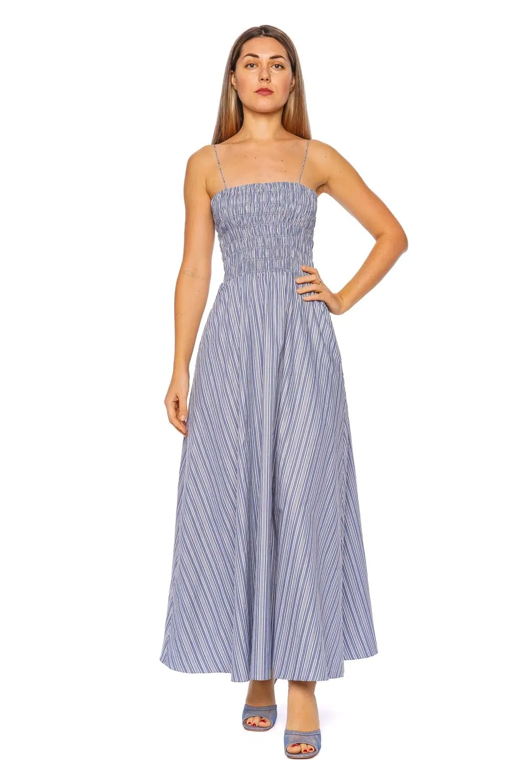 Lida Blue Stripe Smocked Maxi Dress