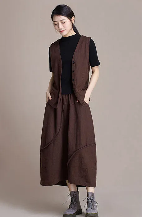 Linen maxi buds skirt for autumn J084-9