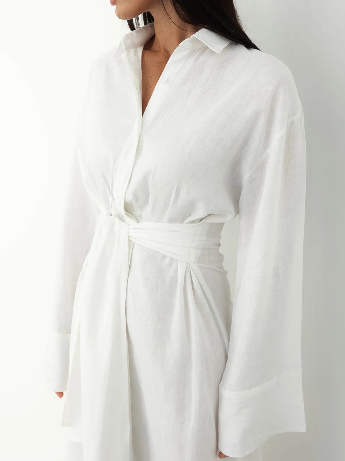 Linen Wrap Dress - White