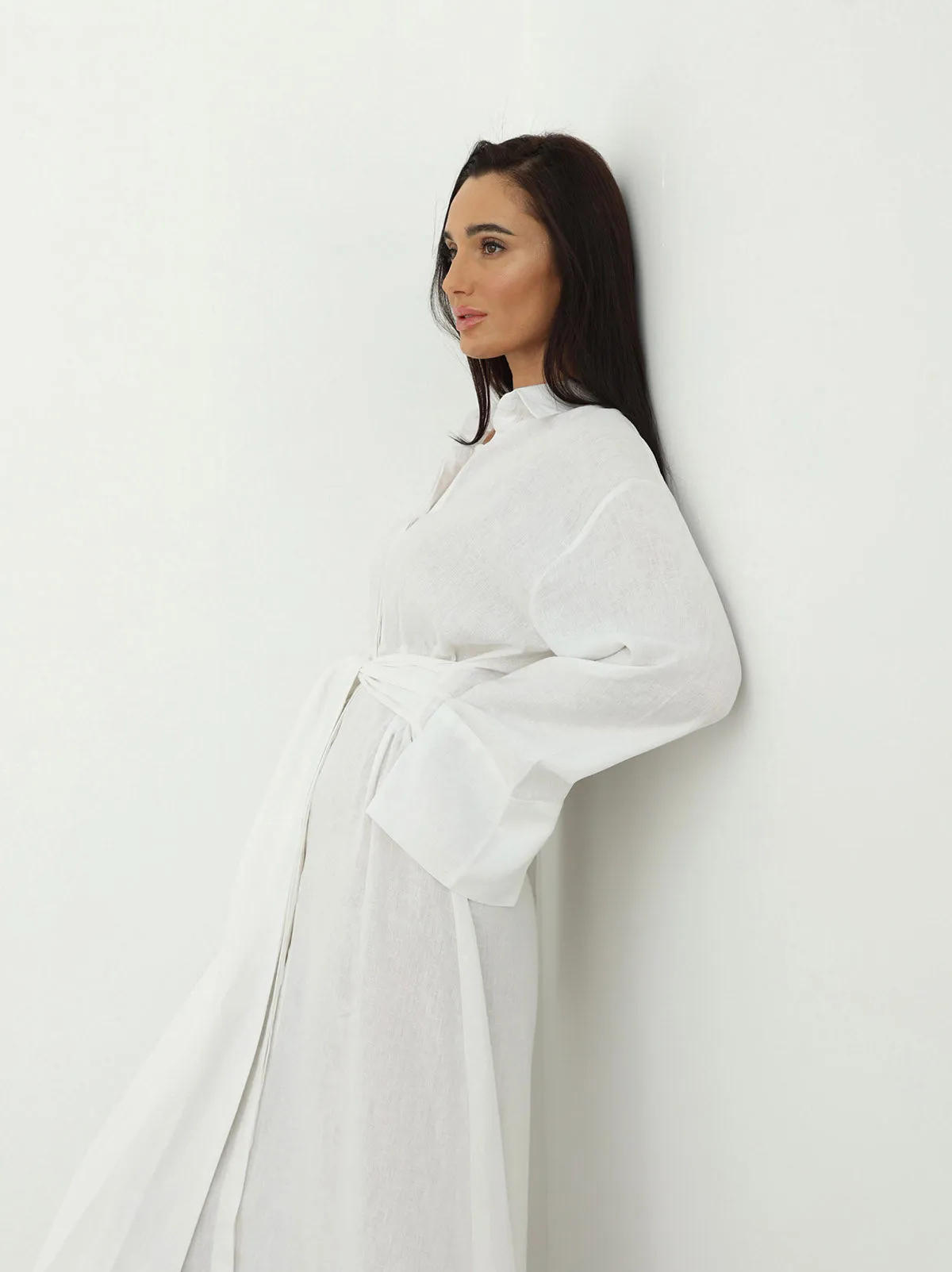 Linen Wrap Dress - White