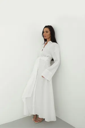 Linen Wrap Dress - White