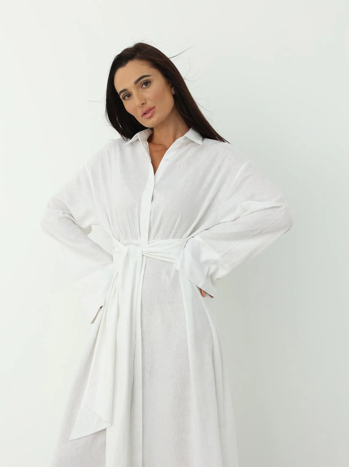 Linen Wrap Dress - White