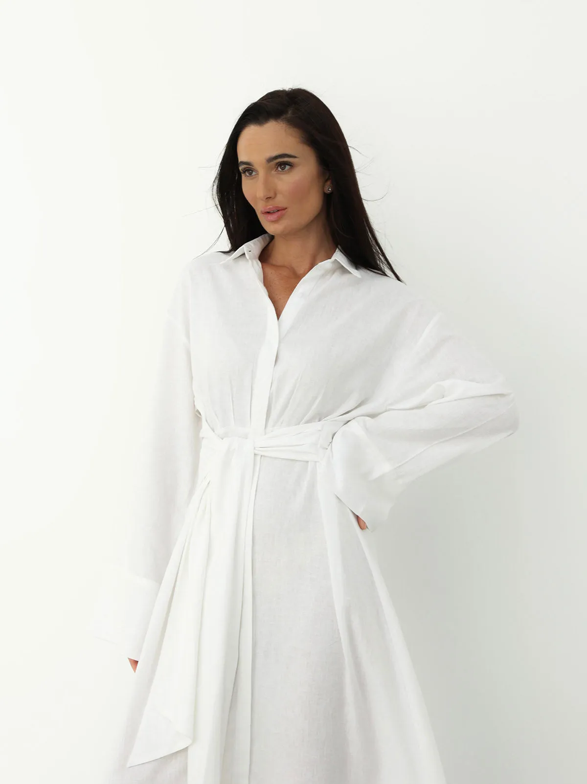 Linen Wrap Dress - White