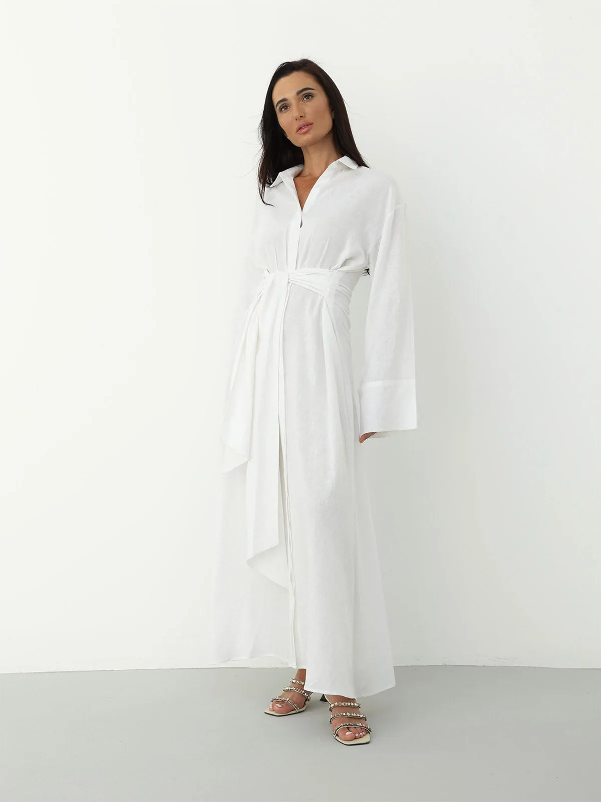 Linen Wrap Dress - White