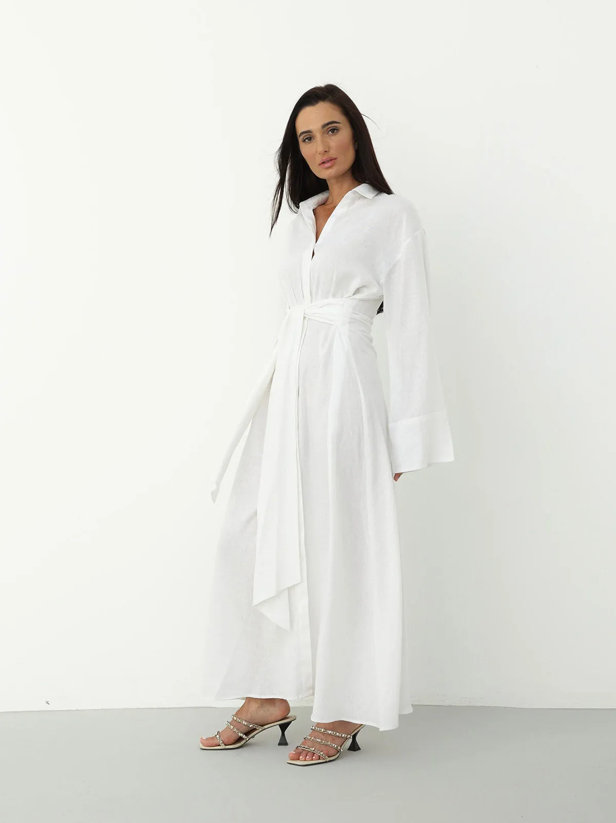 Linen Wrap Dress - White