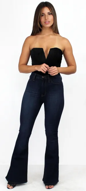 Love Dark Wash High-Waisted Flare Bottom Jeans