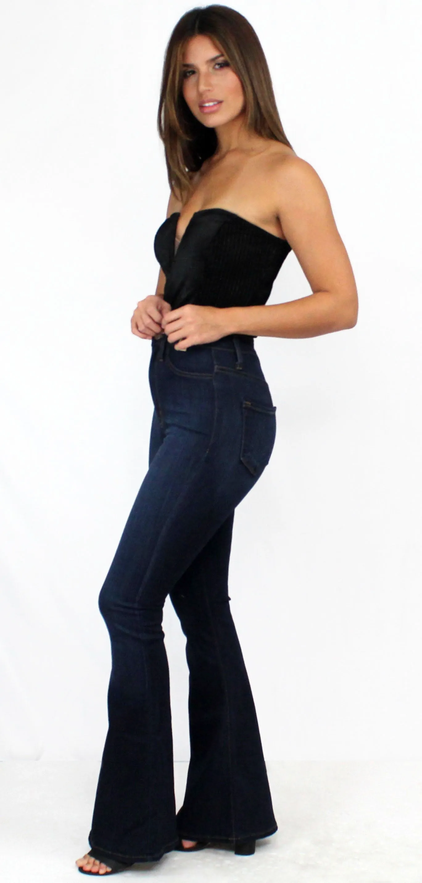 Love Dark Wash High-Waisted Flare Bottom Jeans