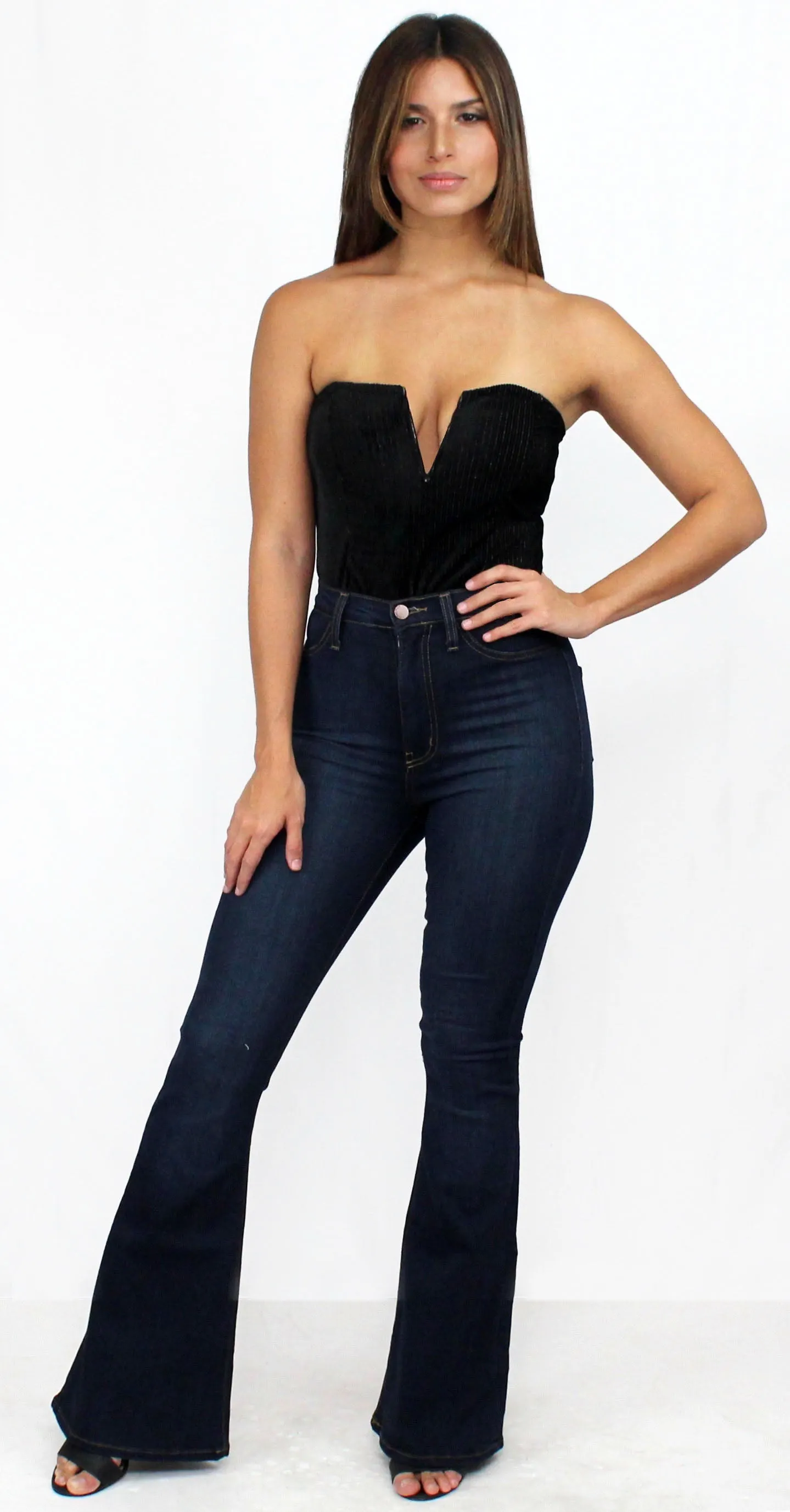 Love Dark Wash High-Waisted Flare Bottom Jeans