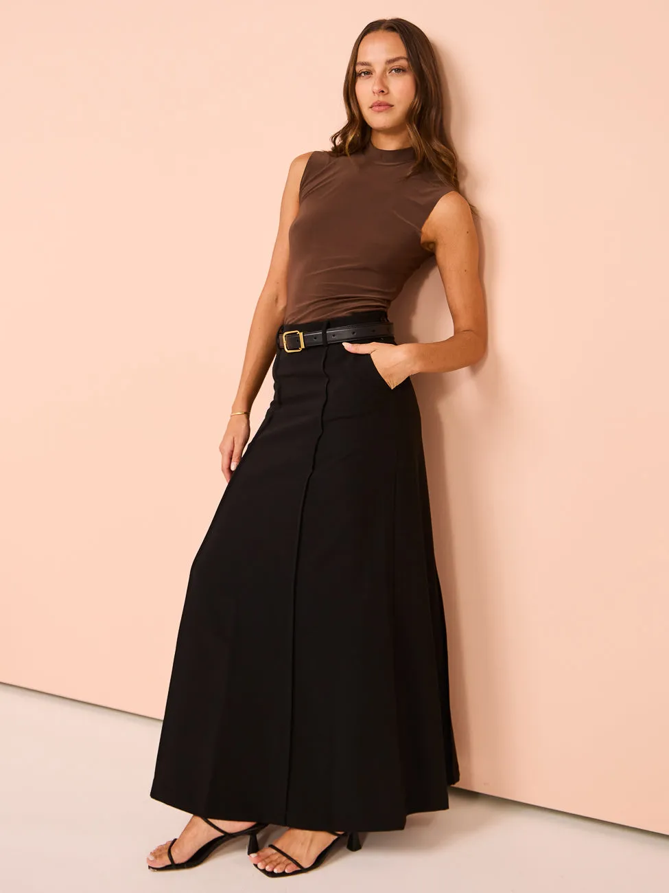 Maison Essentiele Pintuck Maxi Skirt in Black