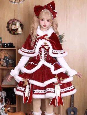 Matutu~Sweet Lolita JSK Suit Christmas Lolita Cape and Dress