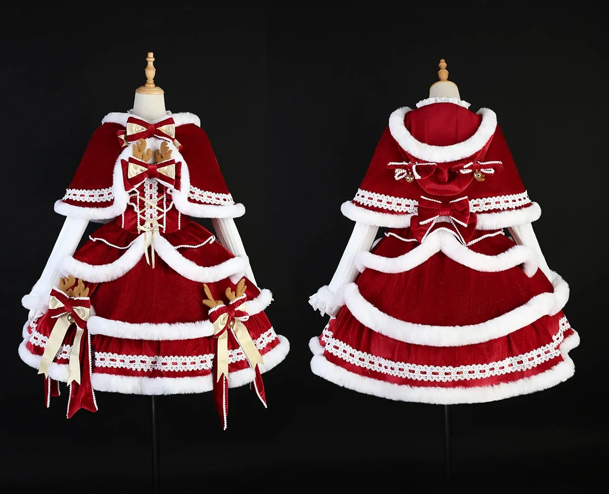 Matutu~Sweet Lolita JSK Suit Christmas Lolita Cape and Dress