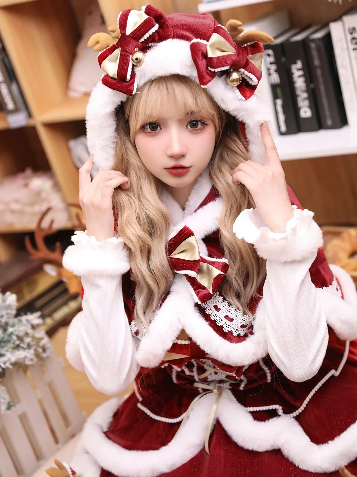 Matutu~Sweet Lolita JSK Suit Christmas Lolita Cape and Dress