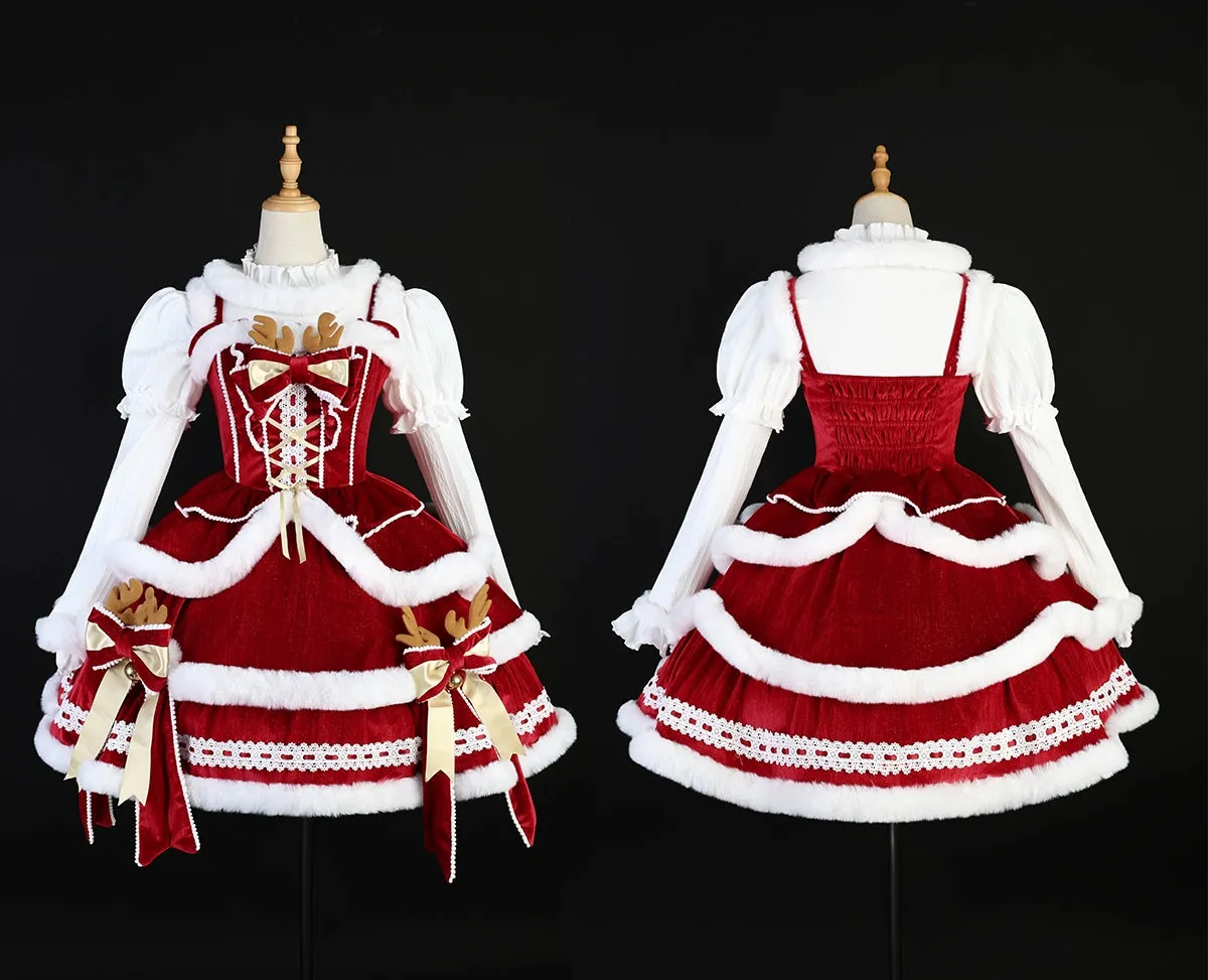 Matutu~Sweet Lolita JSK Suit Christmas Lolita Cape and Dress