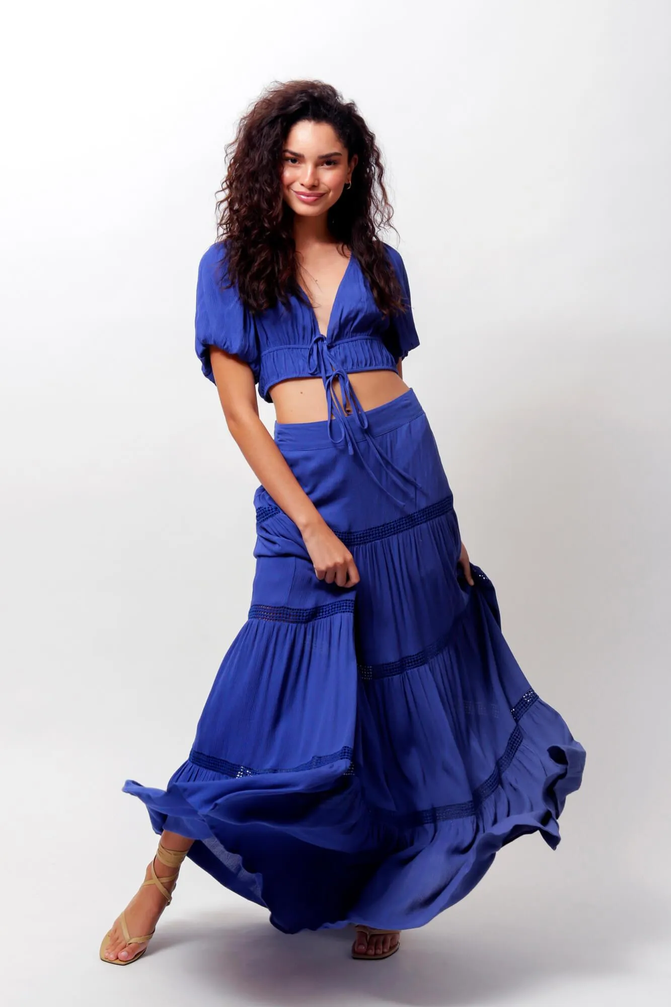 Mazarine Blue Aisha Tiered Maxi Skirt