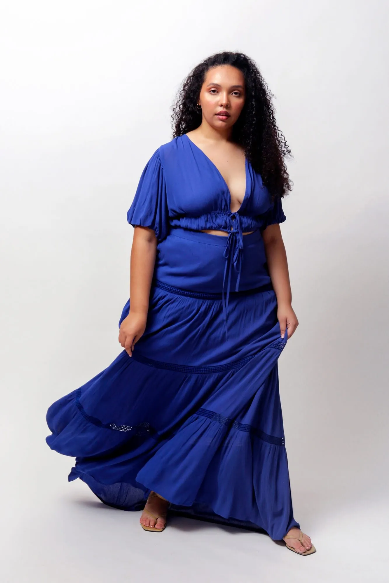 Mazarine Blue Aisha Tiered Maxi Skirt