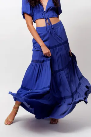 Mazarine Blue Aisha Tiered Maxi Skirt