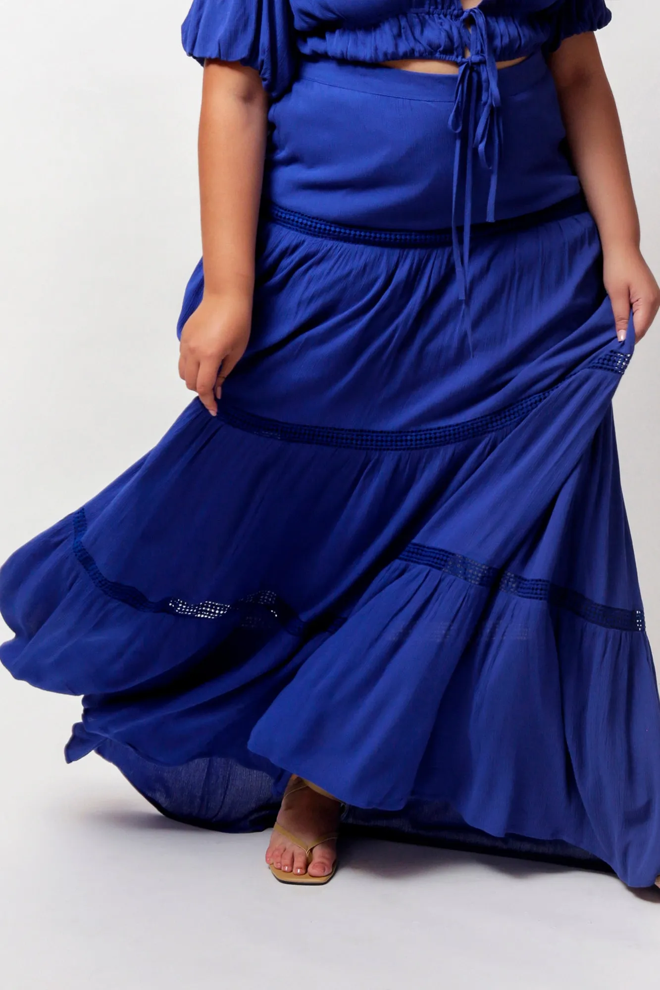 Mazarine Blue Aisha Tiered Maxi Skirt