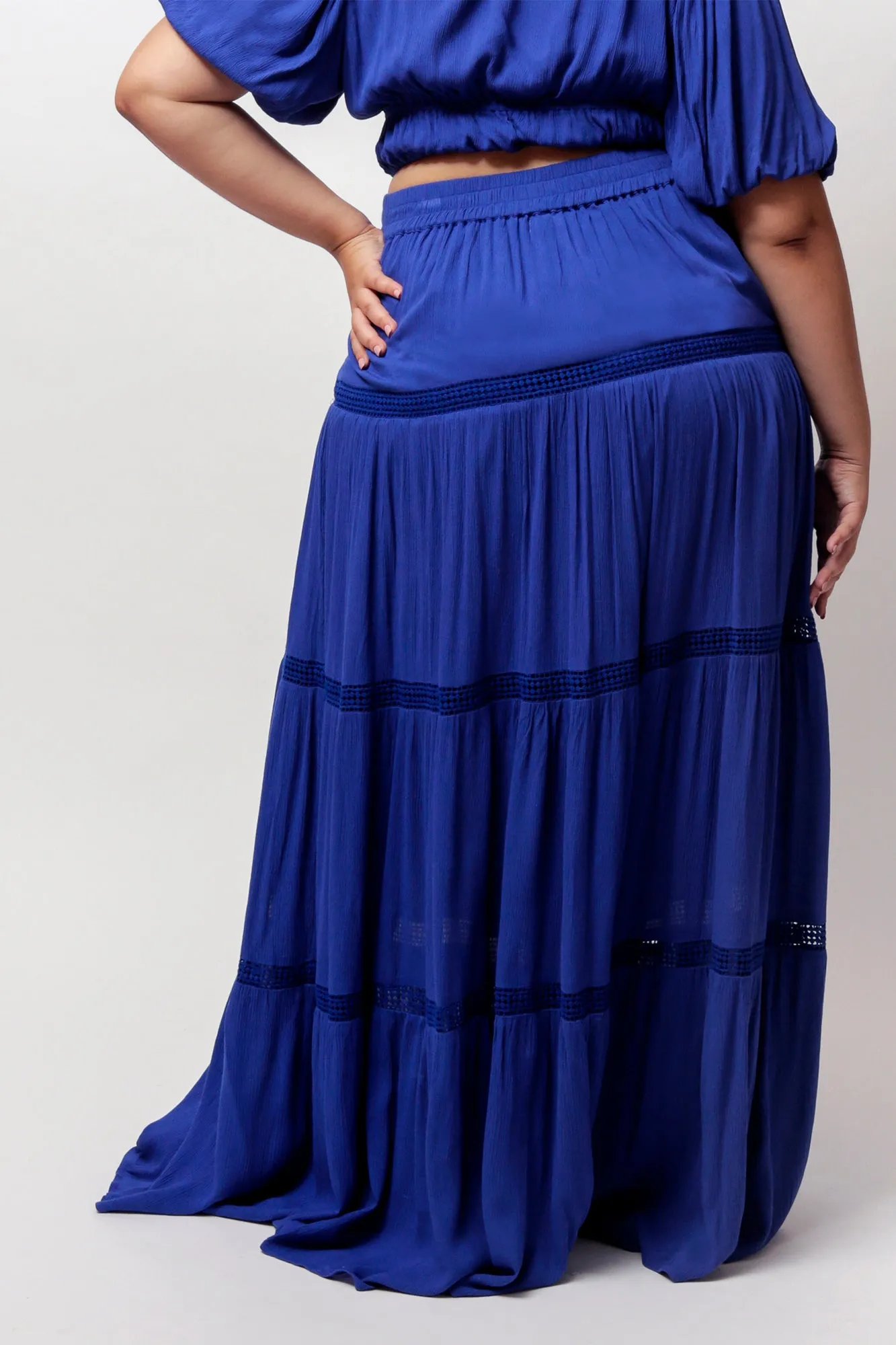 Mazarine Blue Aisha Tiered Maxi Skirt