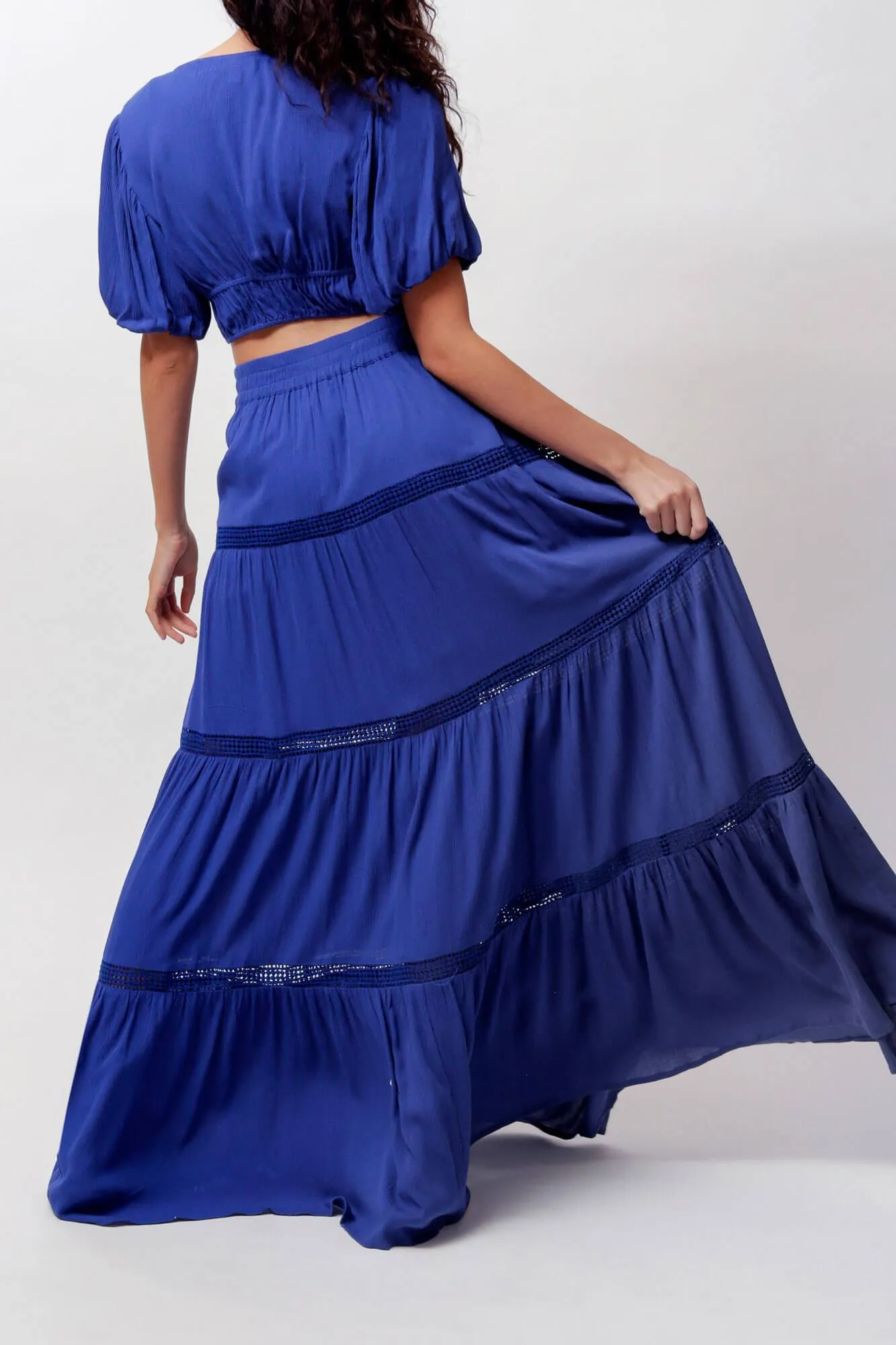 Mazarine Blue Aisha Tiered Maxi Skirt