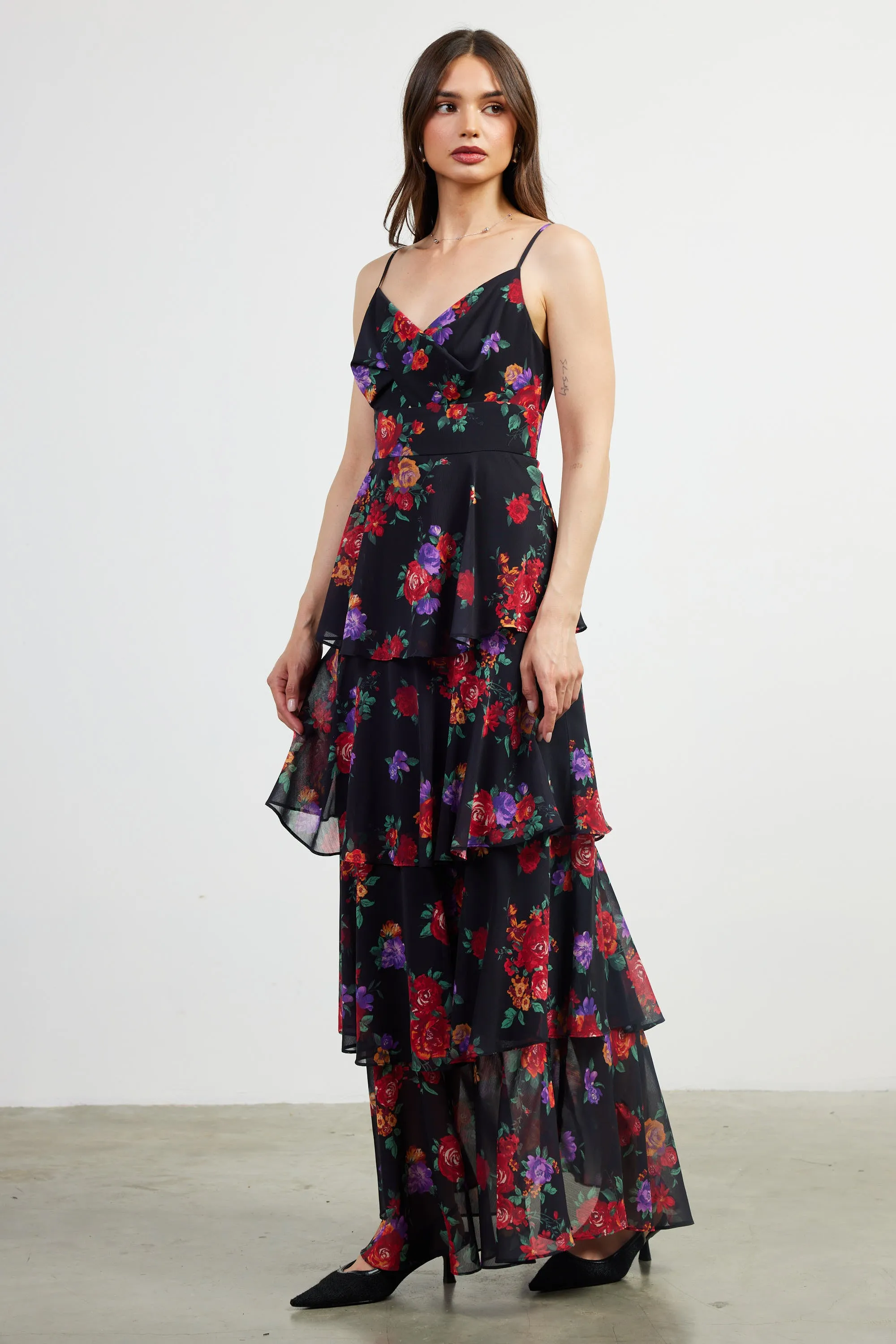 Mel Floral Print Tiered Maxi Dress