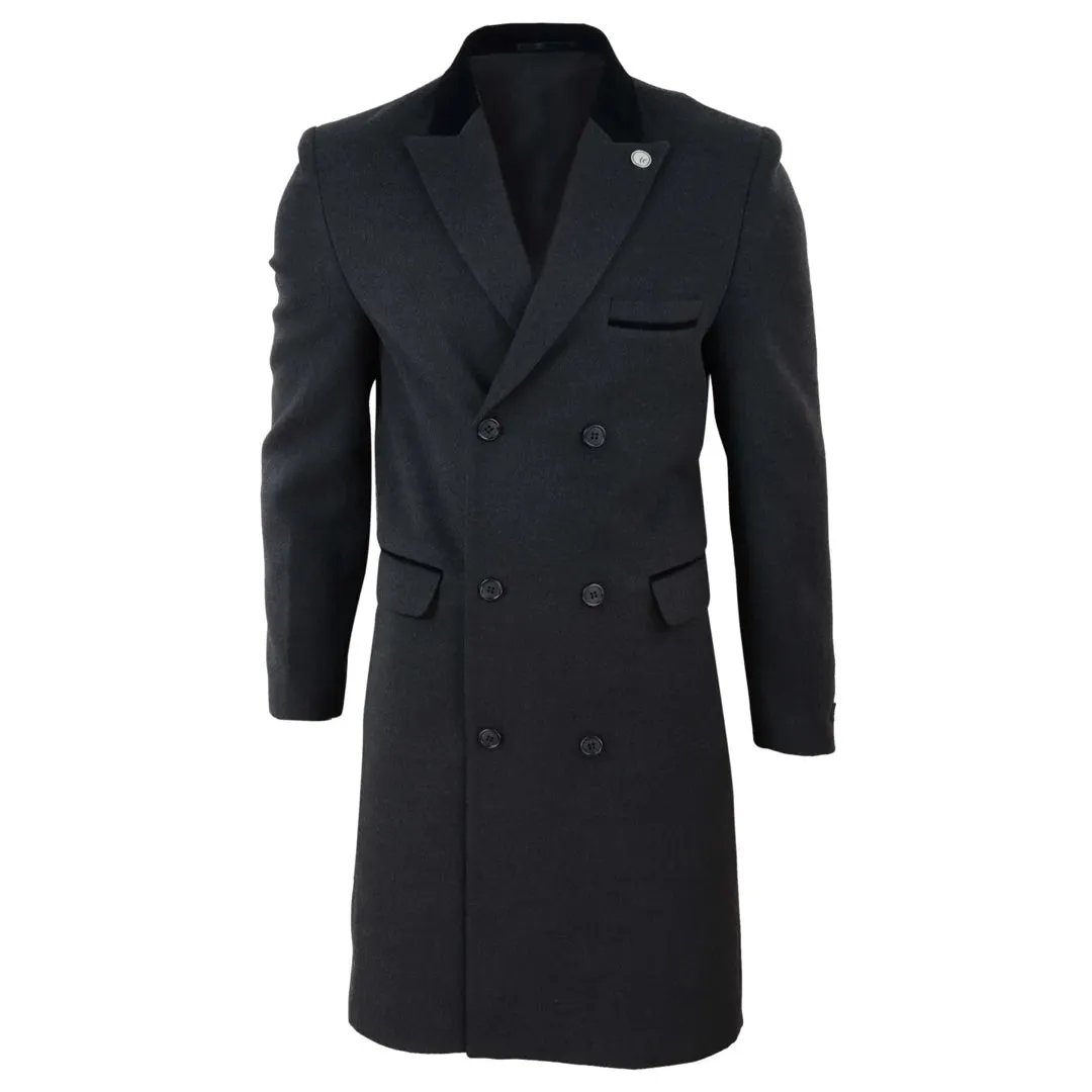 Men's 3/4 Long Double Breasted Overcoat Jacket Wool Coat Peaky Blinders