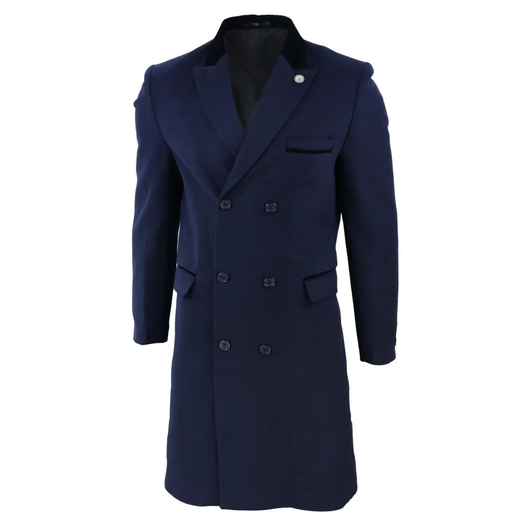 Men's 3/4 Long Double Breasted Overcoat Jacket Wool Coat Peaky Blinders