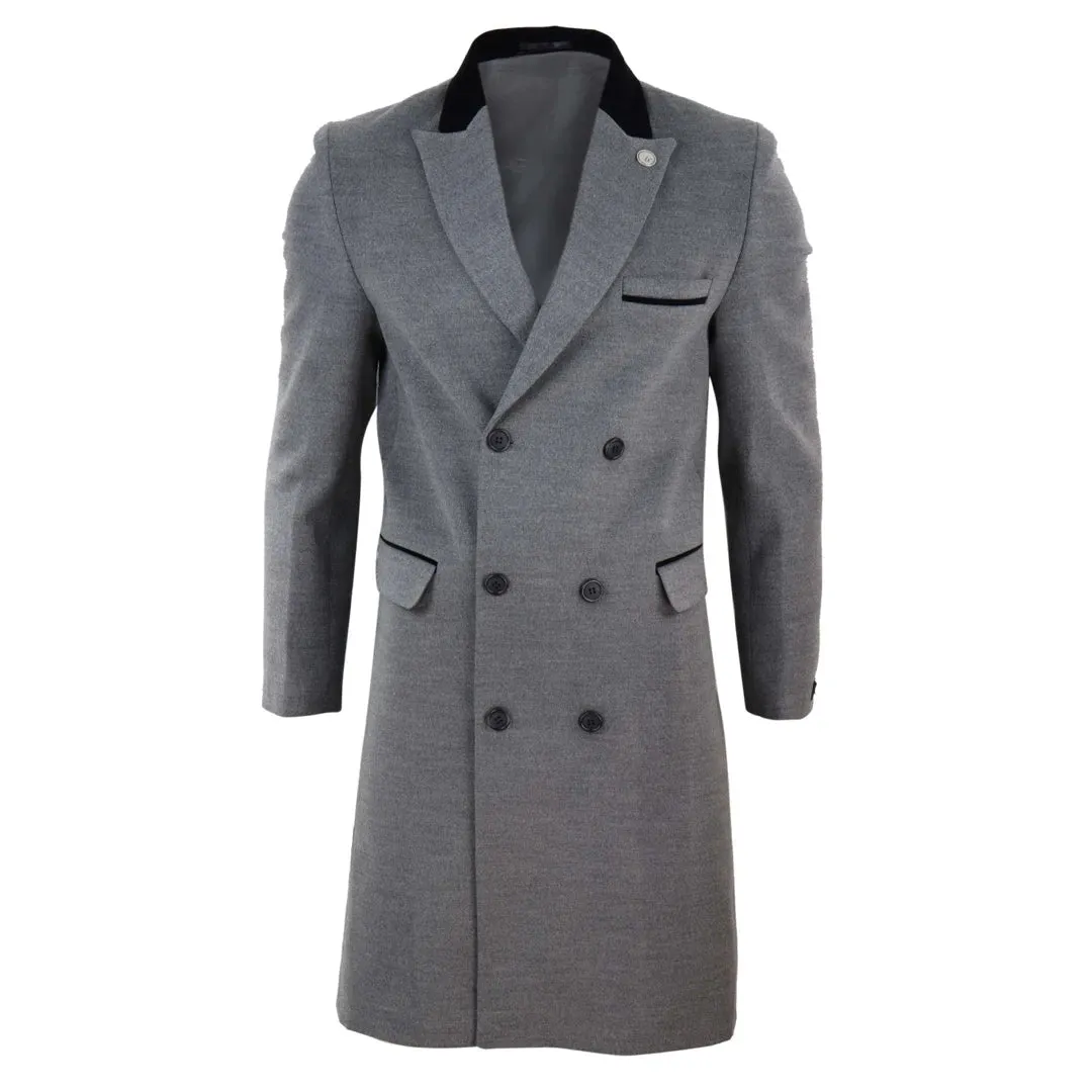 Men's 3/4 Long Double Breasted Overcoat Jacket Wool Coat Peaky Blinders