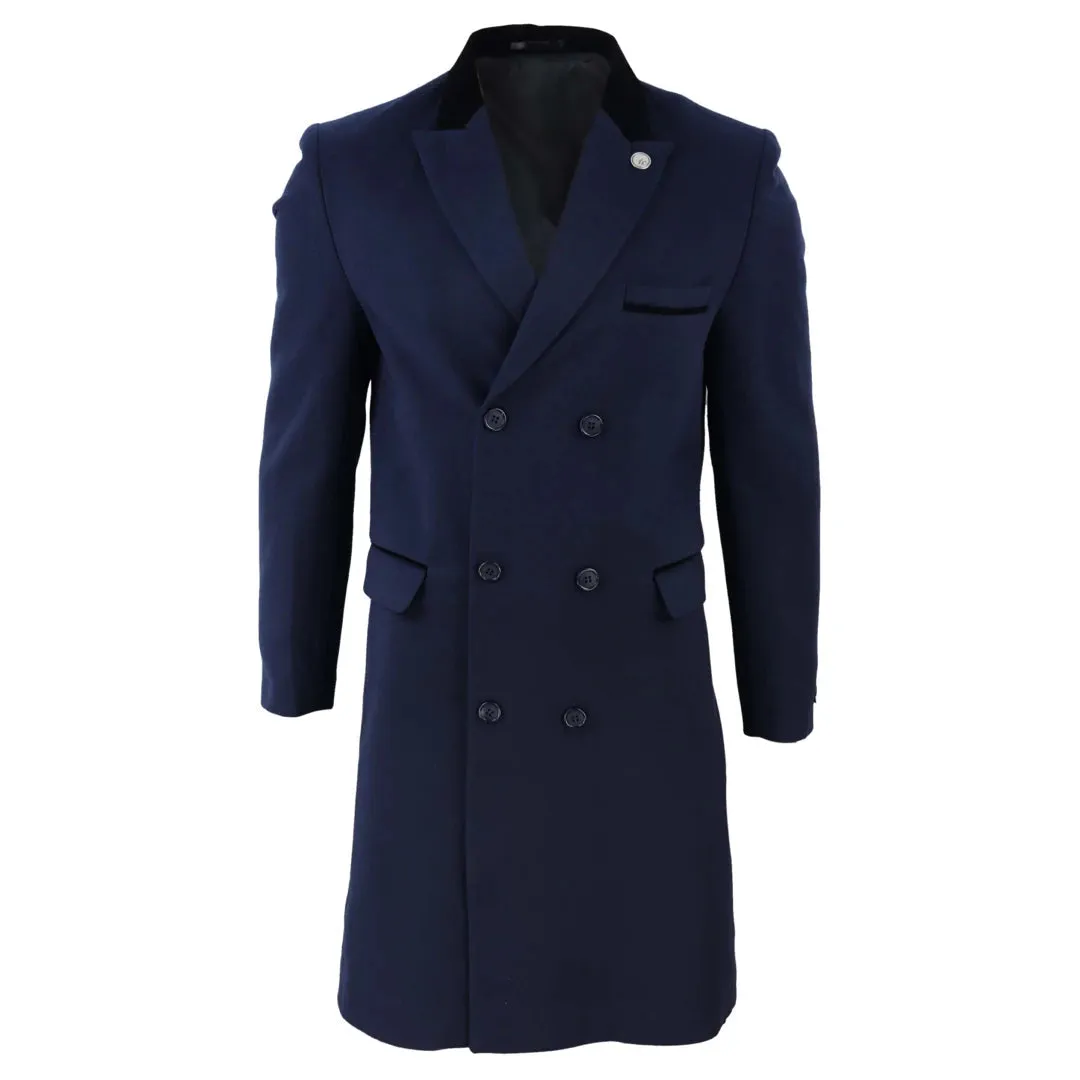 Men's 3/4 Long Double Breasted Overcoat Jacket Wool Coat Peaky Blinders