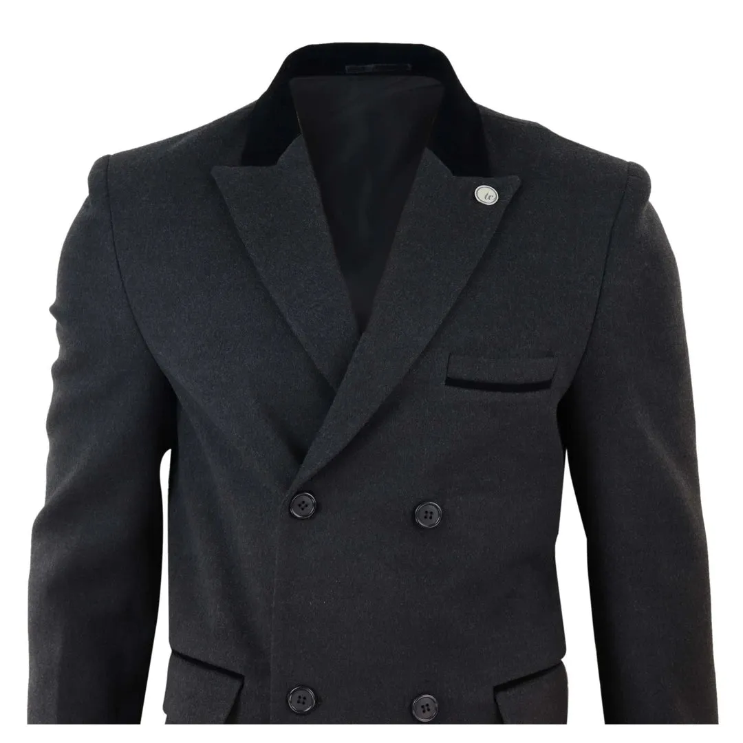 Men's 3/4 Long Double Breasted Overcoat Jacket Wool Coat Peaky Blinders