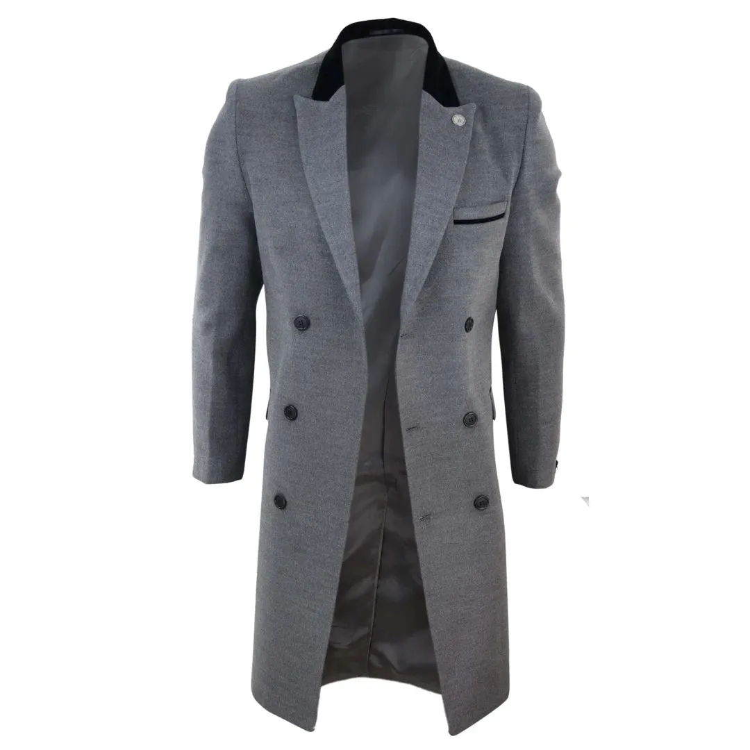 Men's 3/4 Long Double Breasted Overcoat Jacket Wool Coat Peaky Blinders