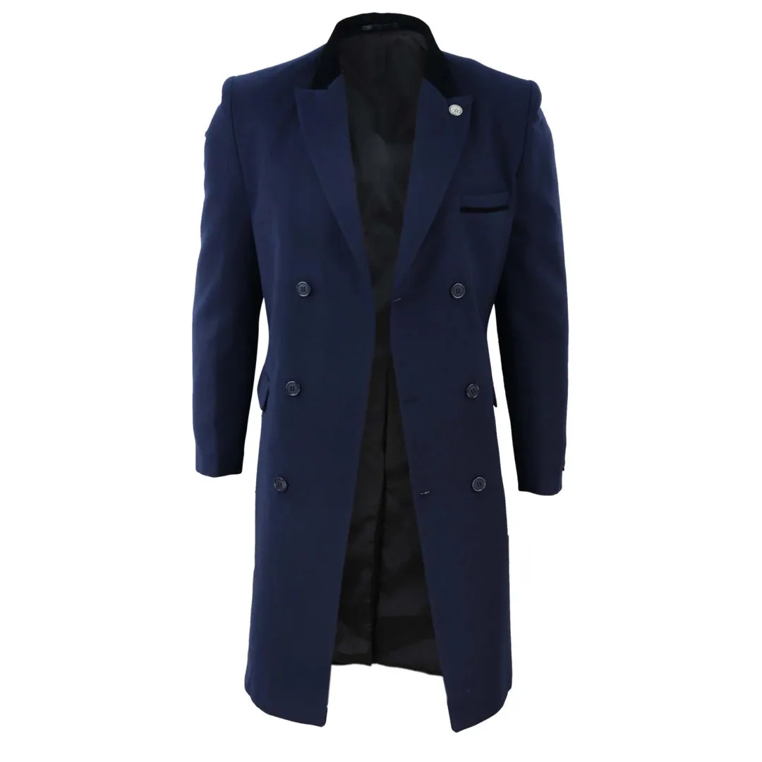 Men's 3/4 Long Double Breasted Overcoat Jacket Wool Coat Peaky Blinders