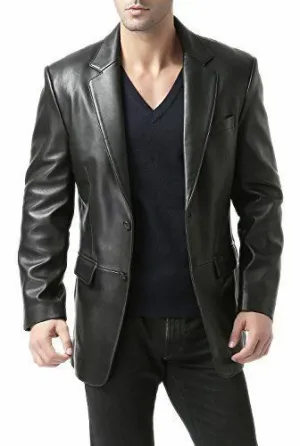 Men's Brown Classic Two Button Single Breasted Leather Blazer