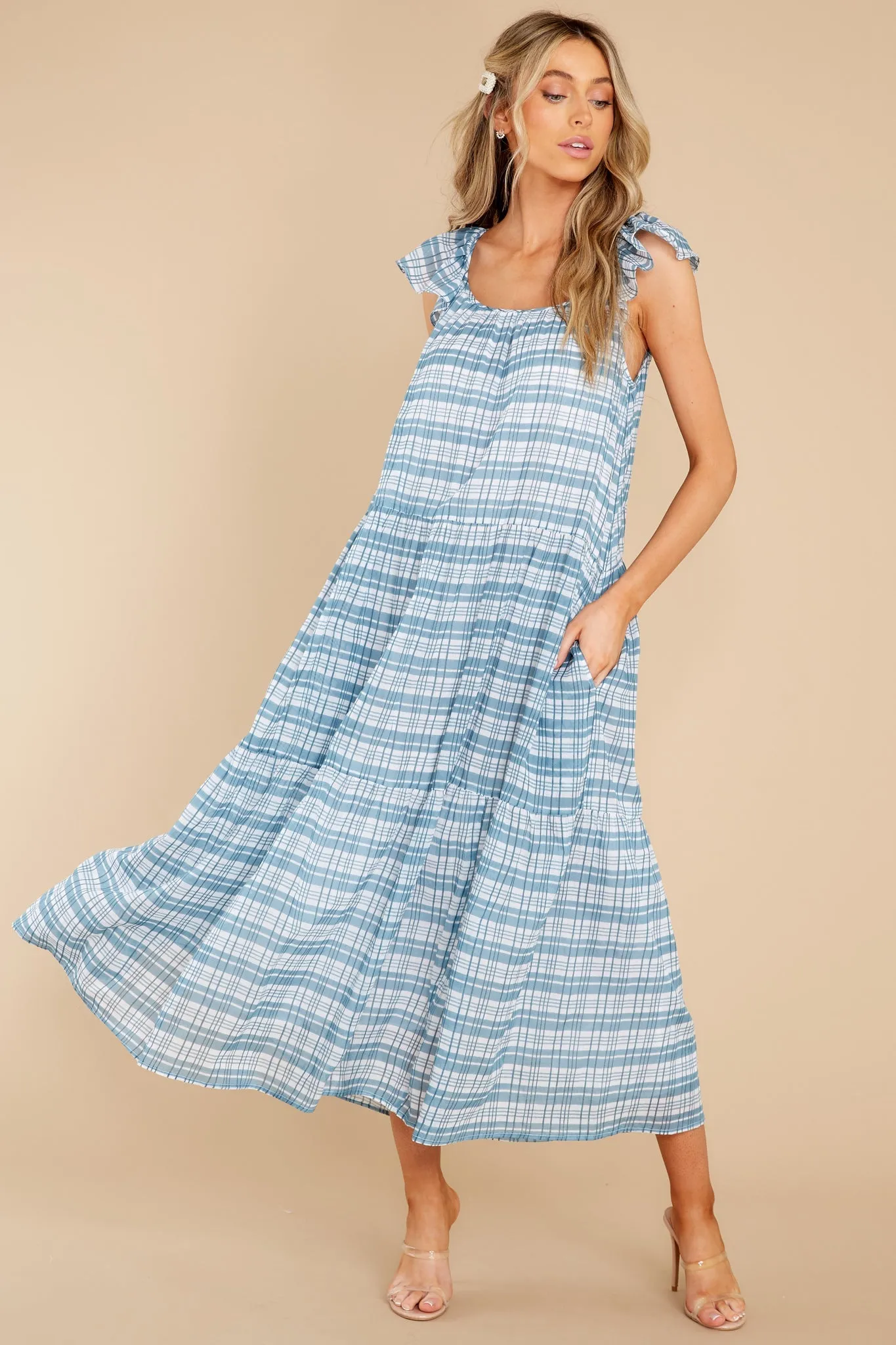 Milly Country Plaid Baby Blue Dress