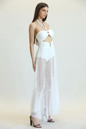 Montauk Halter Top Cut Out Eyelet Maxi Dress