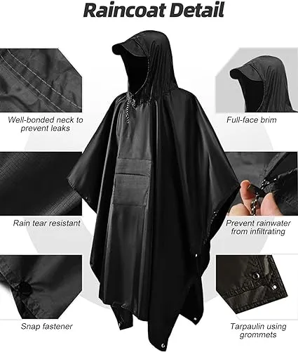 MOXTOYU Waterproof Poncho Adult Big Size Lightweight Reusability Waterproof Ponchos for Men and Women Suitable for Outdoor Hiking Camping Cycling Traveling Waterproof Raincoat Black