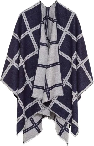 Navy-Gray Luxurious Knit Sweater Poncho Cardigan