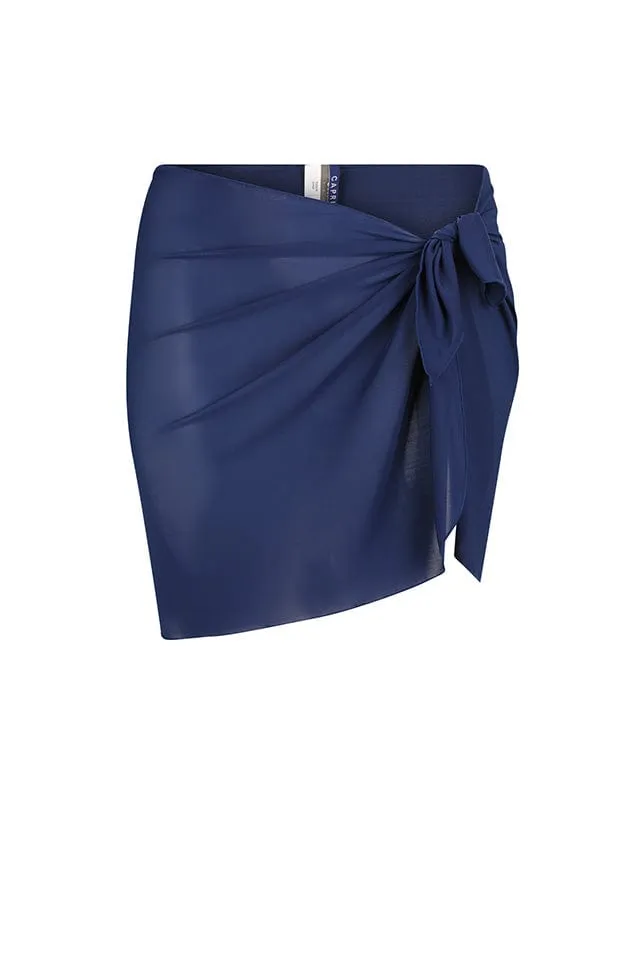 Navy Mesh Short Tie Skirt Swim Bottom