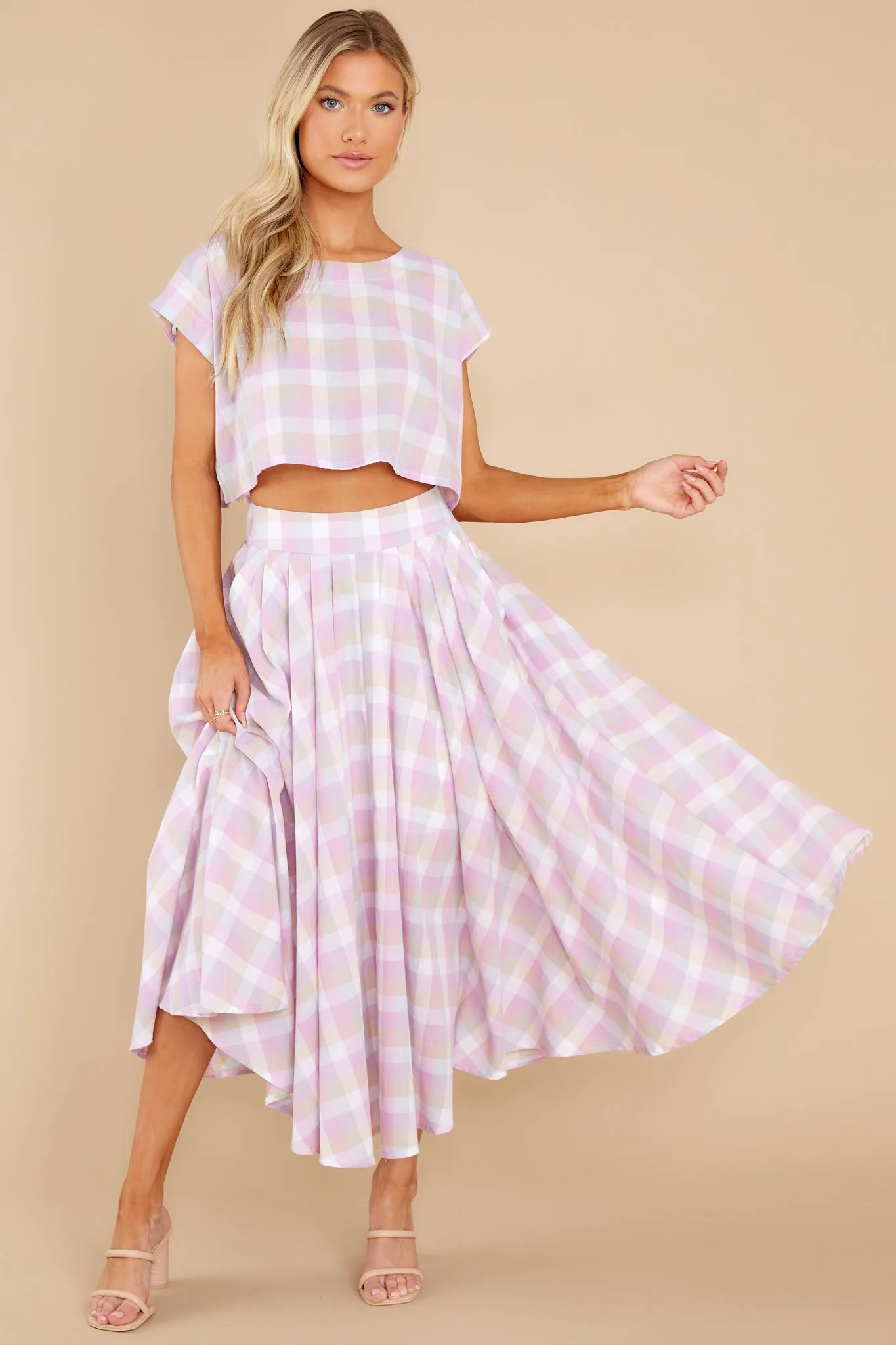 New Blossoms Lavender Plaid Two Piece Set