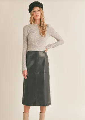 Norma Vegan Leather Midi Skirt, Black