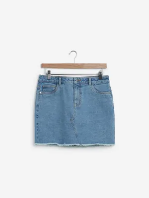 Nuon Blue Frayed Denim Skirt