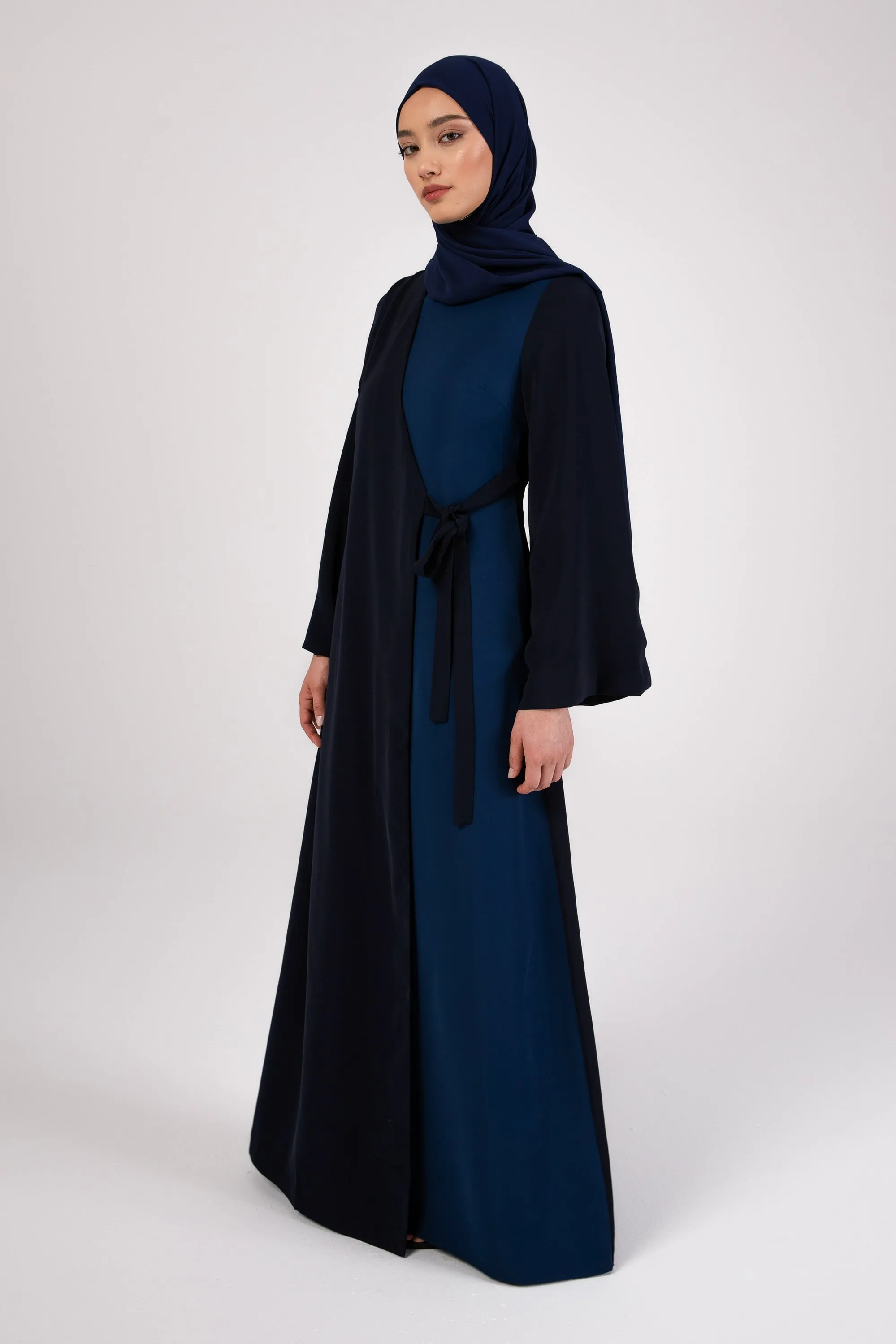 Omaya Two Tone Wrap Front Maxi Dress - Dark Blue